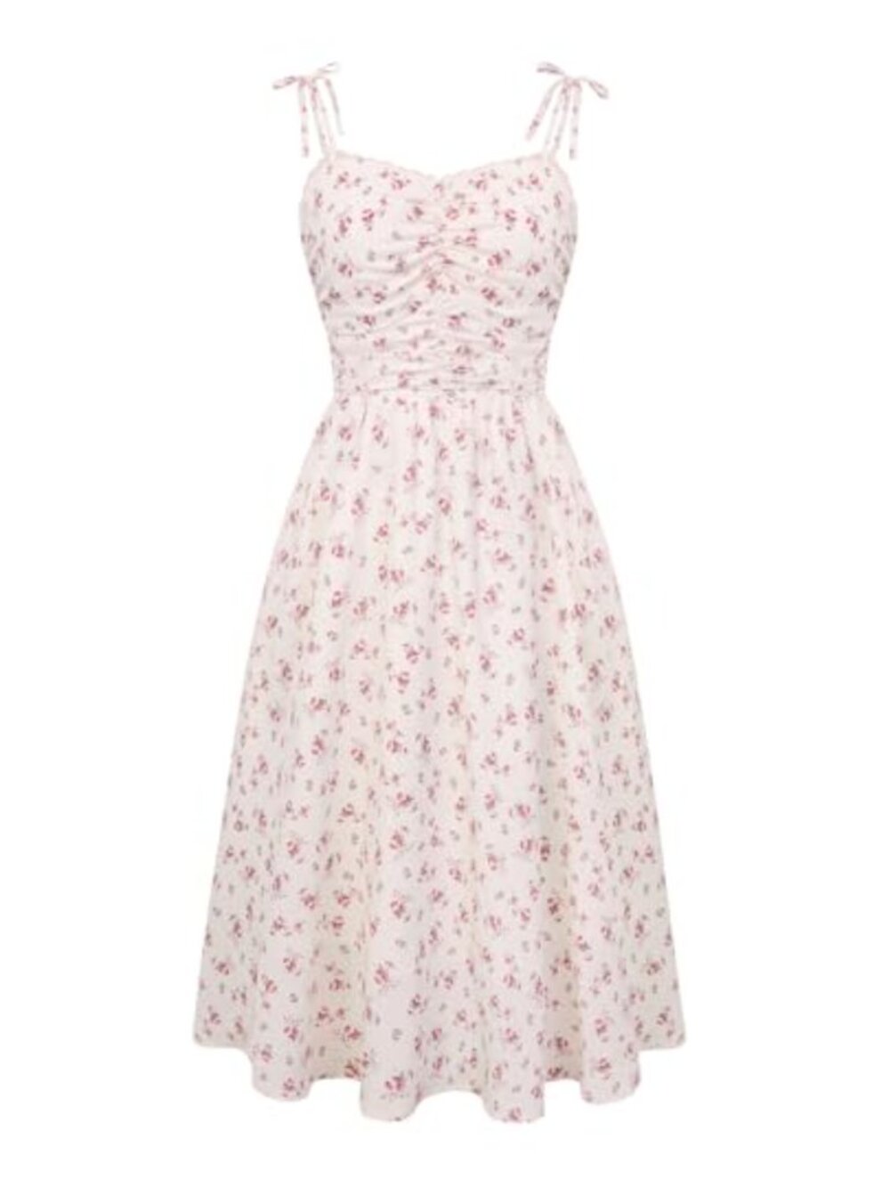 Women's Floral Midi Sundress Ruched Sweetheart Neckline with Pockets